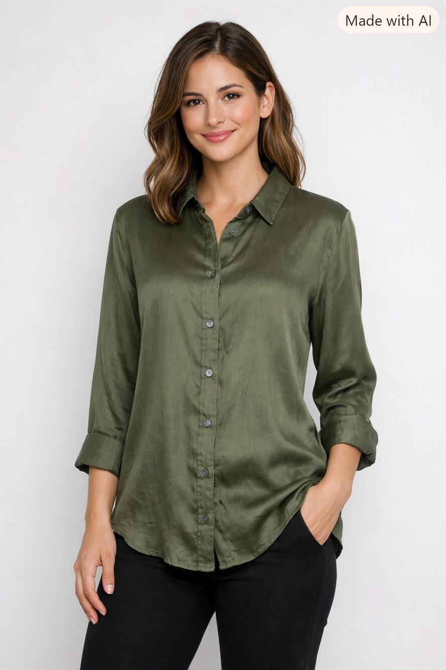 Banana Repbulic Army Green Silky Blouse Size Large Petite
